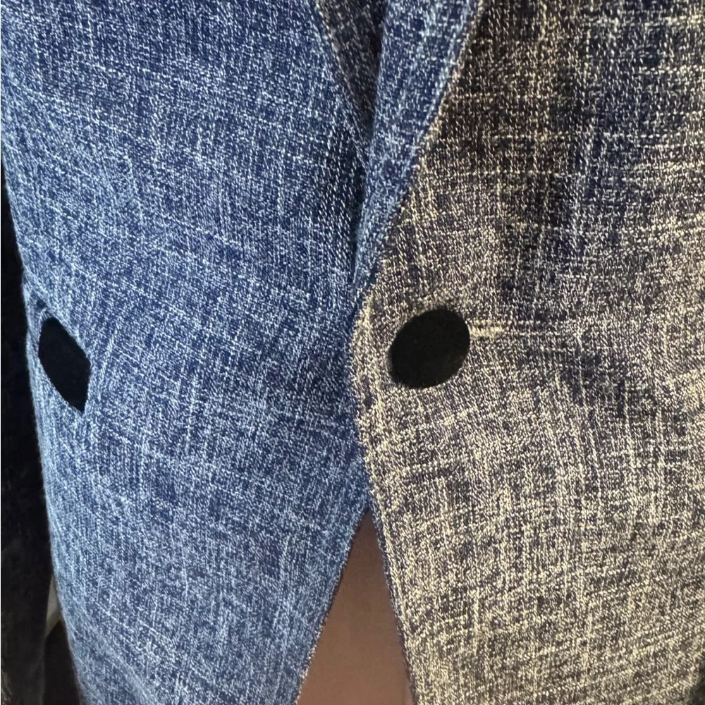Boutique Tweed Blazer Navy Black Velvet Trim Tailored Career Jacket Size 6
